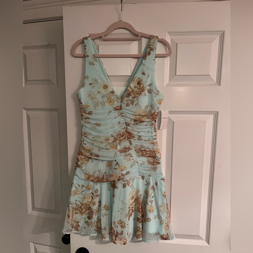 Ambercrombie Bra-Free V-Neck Ruched Mesh Mini Dress